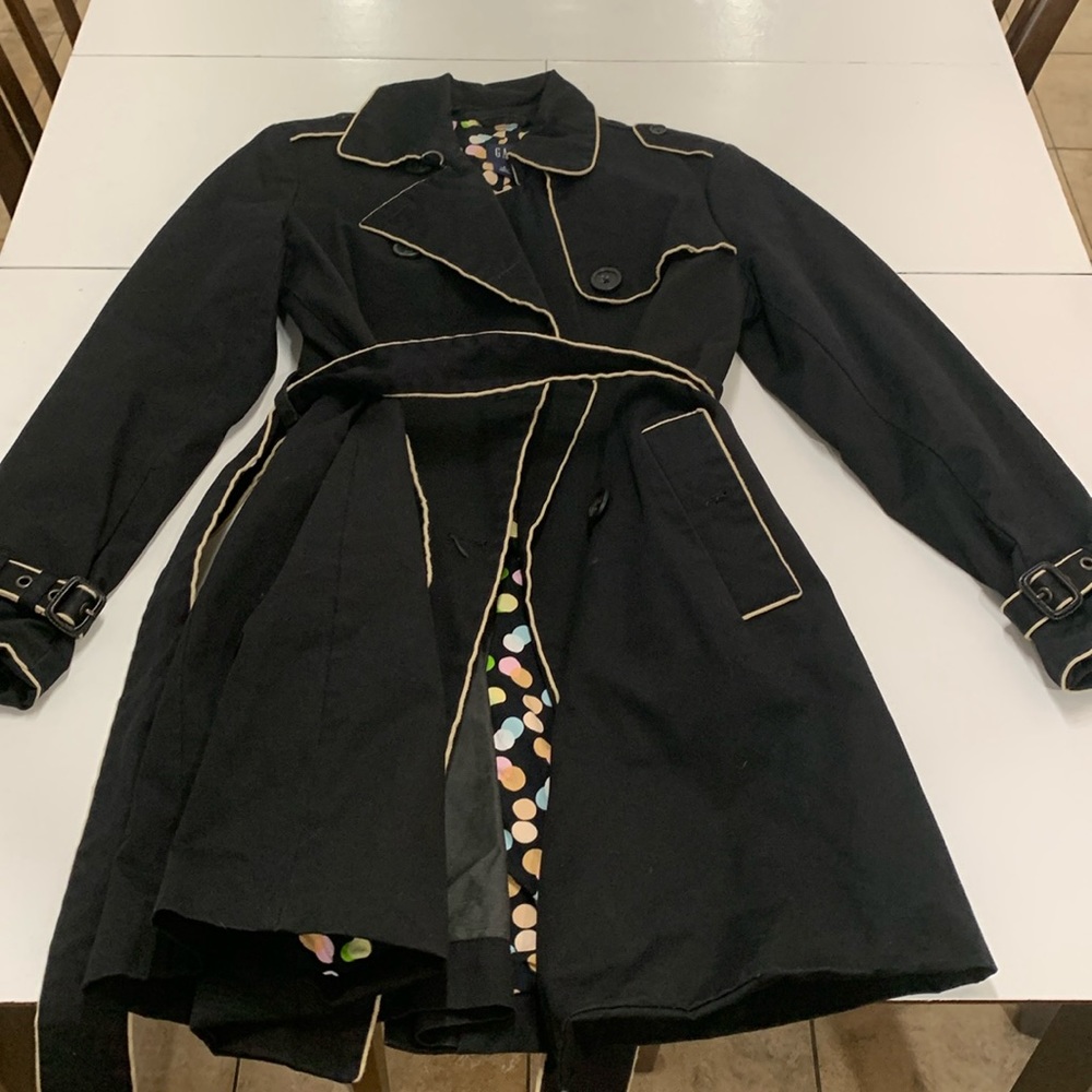 GAP, Lady’s Small, Black and multi color dots, Trench Coat